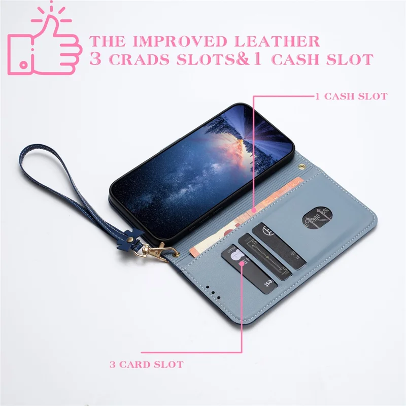 For Google Pixel 10 Pro XL / 9 Pro XL Case Bowknot Decor Wallet Leather Phone Cover with Wrist Strap - Dark Blue