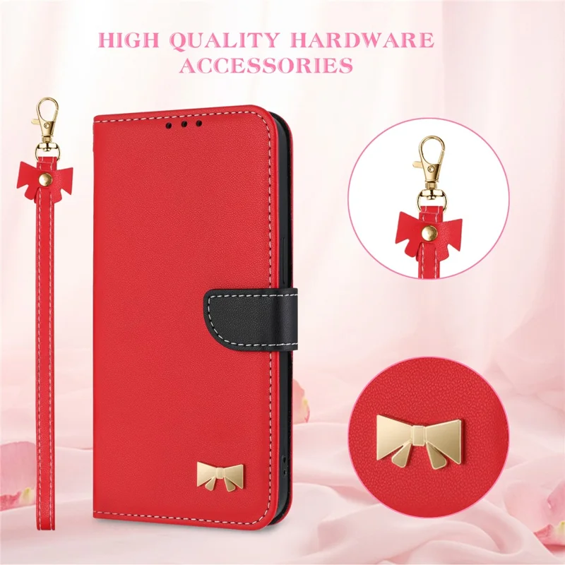 For Google Pixel 10 Pro XL / 9 Pro XL Case Bowknot Decor Wallet Leather Phone Cover with Wrist Strap - Red
