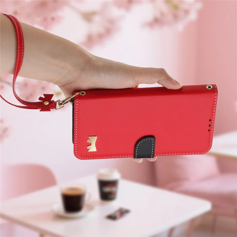 For Google Pixel 10 Pro XL / 9 Pro XL Case Bowknot Decor Wallet Leather Phone Cover with Wrist Strap - Red