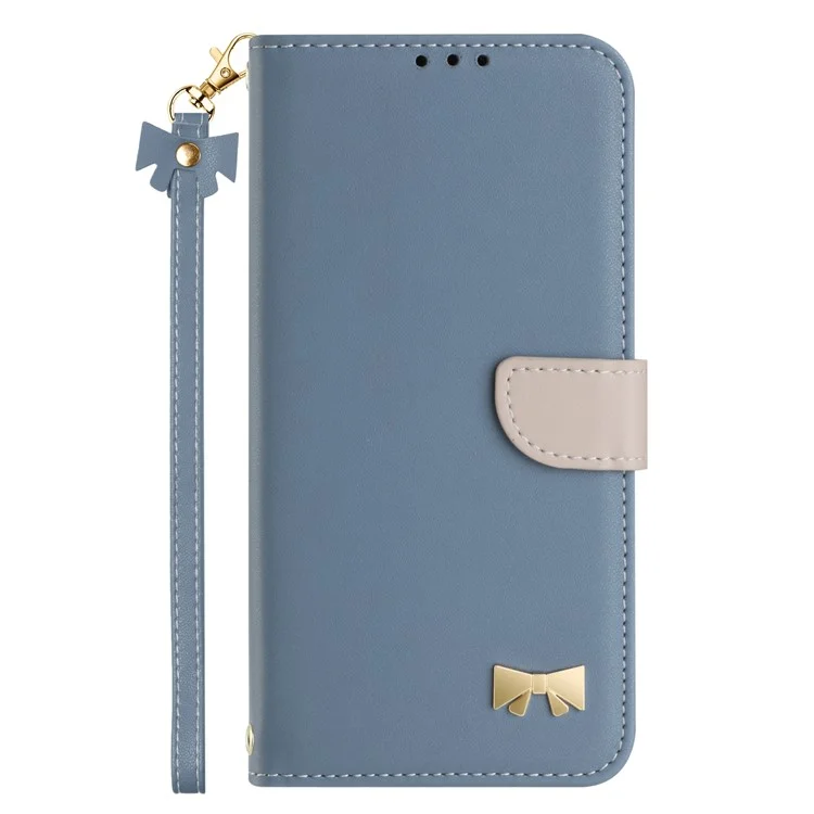 Capa de Celular For Honor 400 Pro 5G (Global) Laço Decorativo Carteira em Couro com Alça de Pulso - Azul Bebê