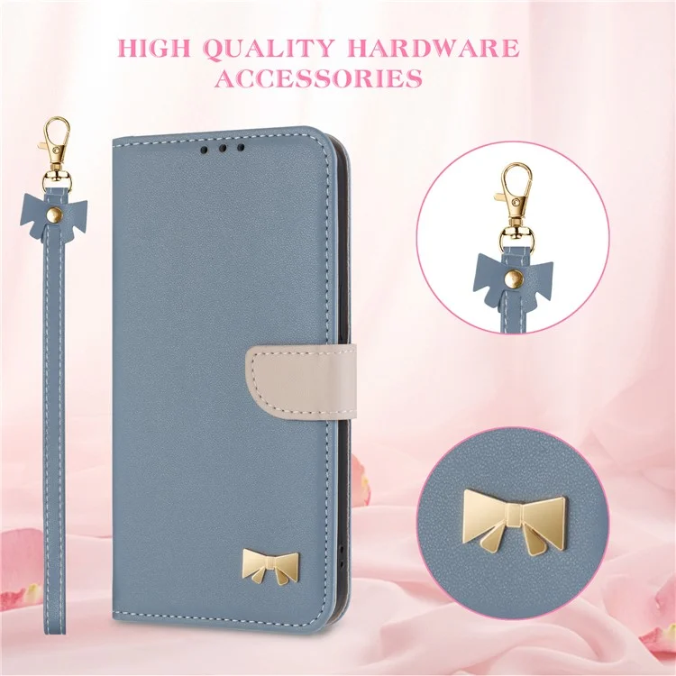 Capa de Celular For Honor 400 Pro 5G (Global) Laço Decorativo Carteira em Couro com Alça de Pulso - Azul Bebê