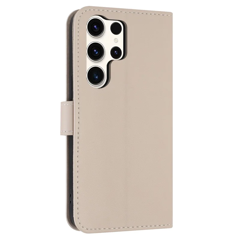 Samsung Galaxy S25 Ultra-hoesje met strikversiering, portemonnee, lederen telefoonhoes met polsbandje - Kaki