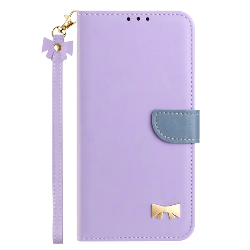 For Samsung Galaxy S25 Edge Case Bowknot Decor Wallet Leather Phone Cover with Wrist Strap - Purple