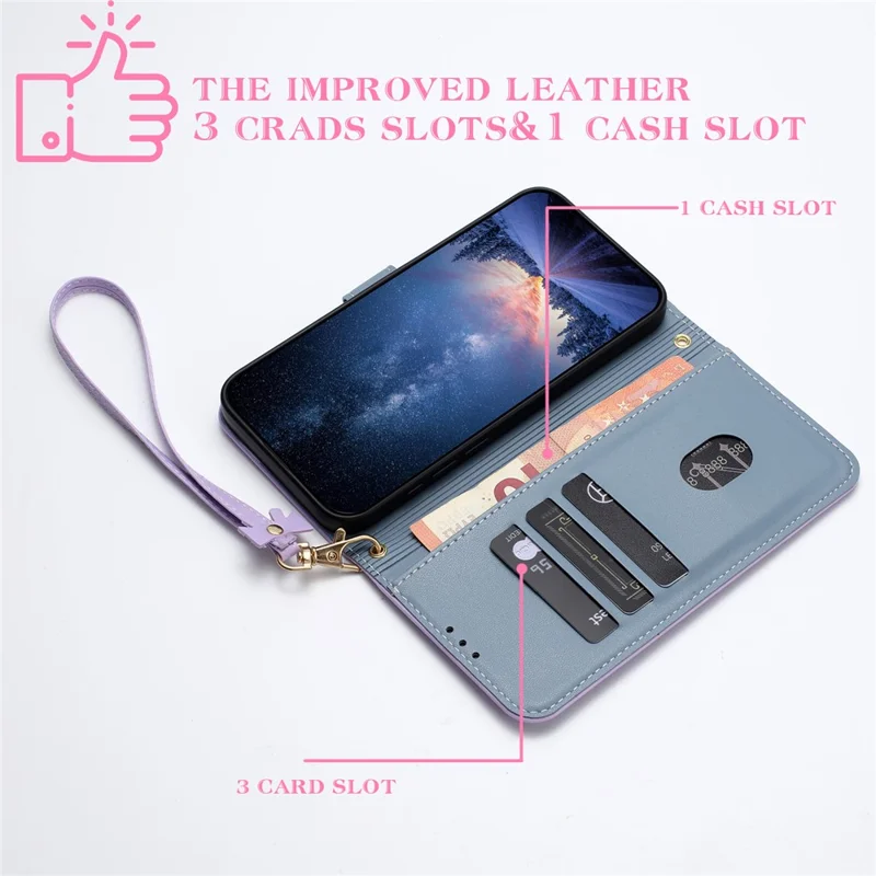For Samsung Galaxy S25 Edge Case Bowknot Decor Wallet Leather Phone Cover with Wrist Strap - Purple
