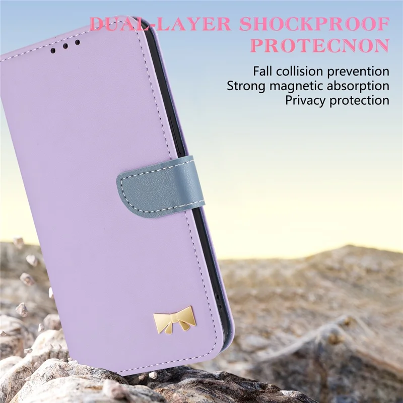 For Samsung Galaxy S25 Edge Case Bowknot Decor Wallet Leather Phone Cover with Wrist Strap - Purple