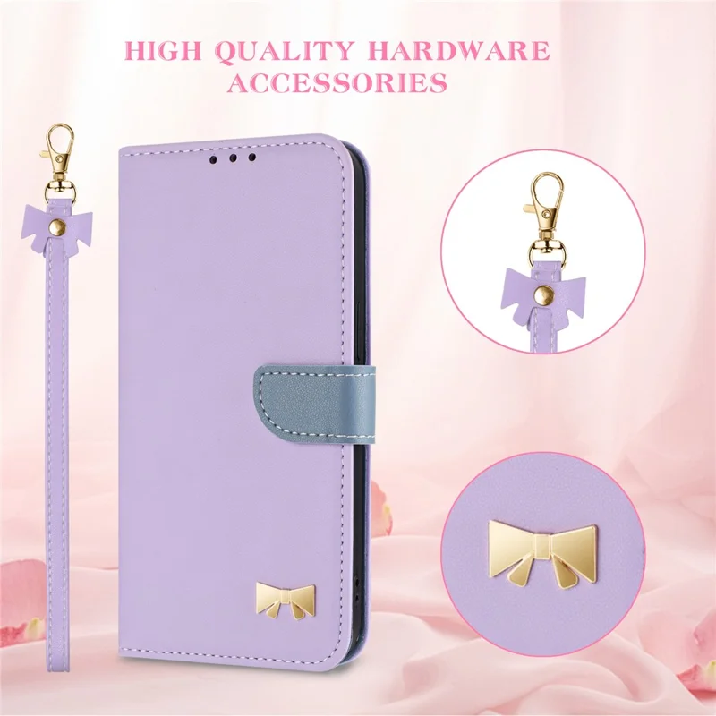 For Samsung Galaxy S25 Edge Case Bowknot Decor Wallet Leather Phone Cover with Wrist Strap - Purple