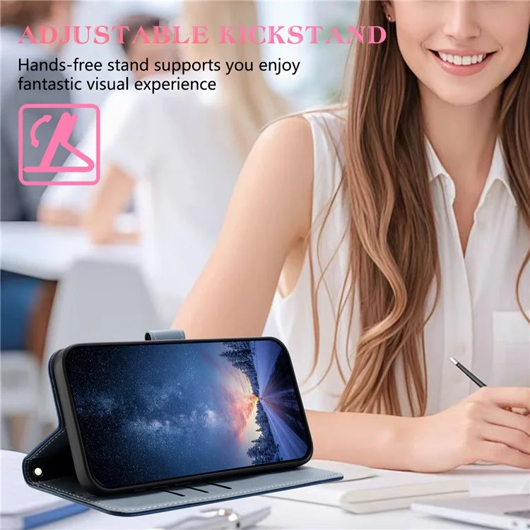 Чехол для Samsung Galaxy S25 / S24 с бантиком, кожаный кошелек с ремешком на запястье - Темно-синий