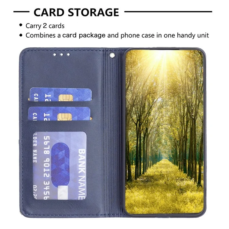 Per Samsung Galaxy S23 BF Imprinting Pattern Series-1 Geometric Imprinted PU Leather Shockproof Cover Magnetic Auto Closing Phone Stand Case with Card Slots - Blue