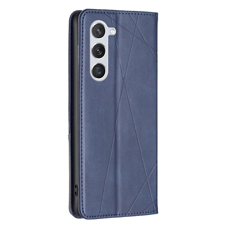 Per Samsung Galaxy S23 BF Imprinting Pattern Series-1 Geometric Imprinted PU Leather Shockproof Cover Magnetic Auto Closing Phone Stand Case with Card Slots - Blue