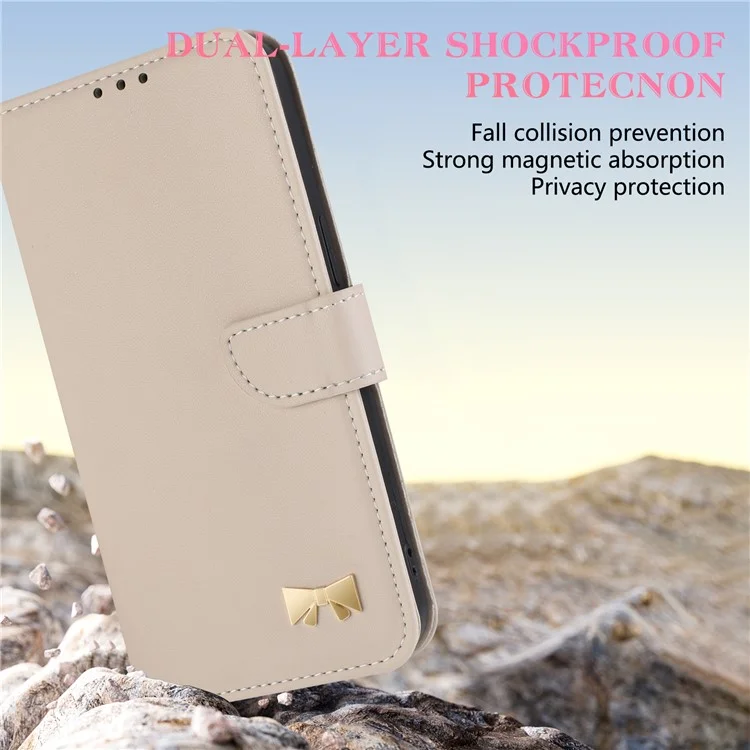 Étui portefeuille en cuir pour Samsung Galaxy A55 5G avec nœud papillon décoratif et dragonne - Kaki