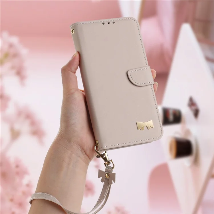 Étui portefeuille en cuir pour Samsung Galaxy A55 5G avec nœud papillon décoratif et dragonne - Kaki