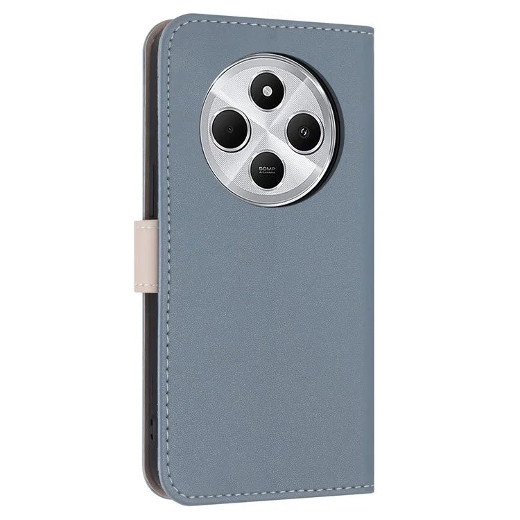 Cover a portafoglio in pelle per Xiaomi Redmi 14C 4G / 14R 5G / A3 Pro 4G / A4 5G / Poco C75 4G, con fiocco decorativo e cinturino da polso - Blu baby