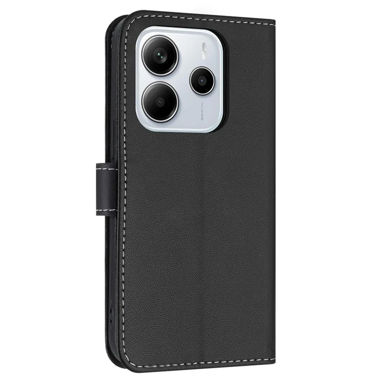 For Xiaomi Redmi Note 14 4G (163.25mm) Case Bowknot Decor Wallet Leather Phone Cover with Wrist Strap - Black