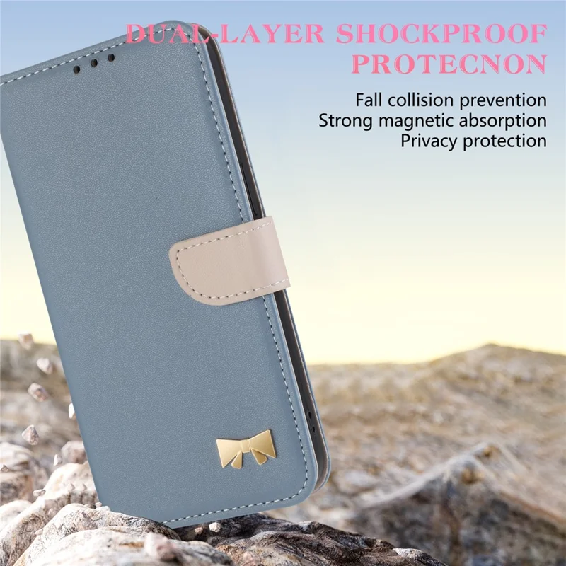 For Xiaomi Redmi Note 14 Pro 4G Case Bowknot Decor Wallet Leather Phone Cover with Wrist Strap - Baby Blue