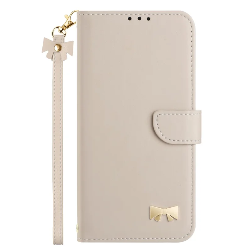 Phone Case For Xiaomi Redmi Note 14 Pro 5G / Note 14 Pro+ 5G / Poco X7 Pro 5G , Bowknot Decor Wallet Leather Cover with Wrist Strap - Khaki
