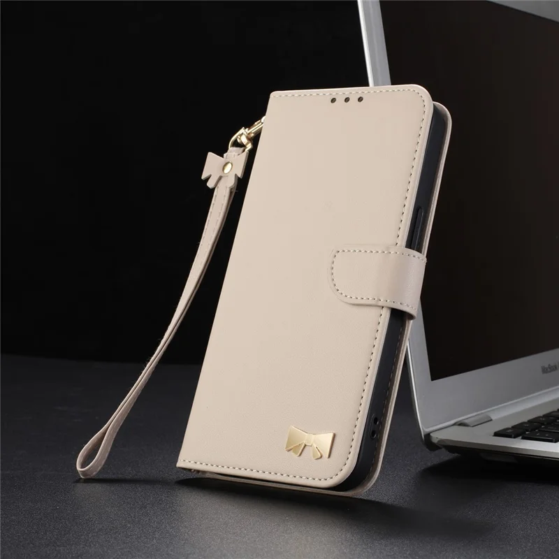 Phone Case For Xiaomi Redmi Note 14 Pro 5G / Note 14 Pro+ 5G / Poco X7 Pro 5G , Bowknot Decor Wallet Leather Cover with Wrist Strap - Khaki
