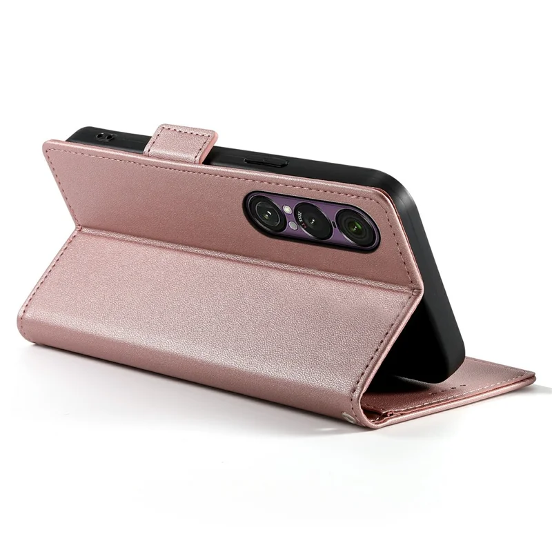 For Sony Xperia 1 VII Stand Case PU Leather Wallet Phone Cover - Rose Gold
