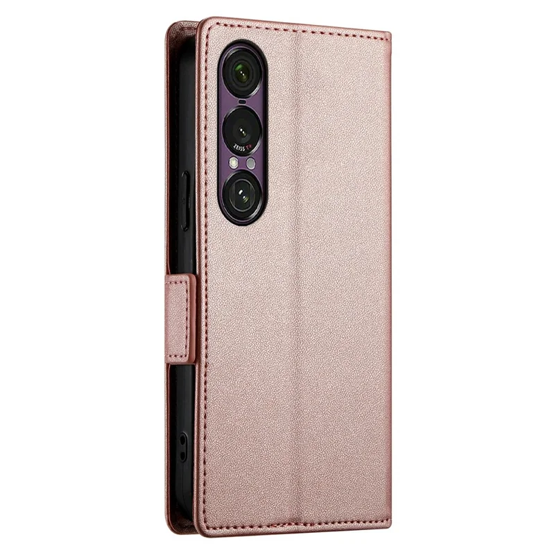For Sony Xperia 1 VII Stand Case PU Leather Wallet Phone Cover - Rose Gold