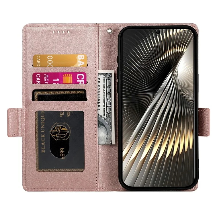 For Xiaomi Poco F7 5G  /  Redmi Turbo 4 Pro 5G Stand Case PU Leather Wallet Phone Cover - Rose Gold