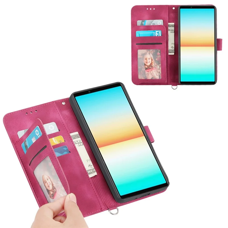 For Sony Xperia 1 VII Case Flower Pattern PU Leather Wallet Phone Cover with Strap - Wine Red