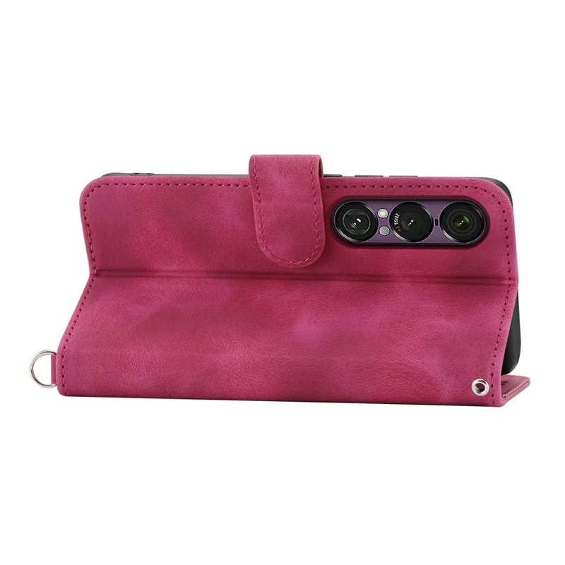 For Sony Xperia 1 VII Case Flower Pattern PU Leather Wallet Phone Cover with Strap - Wine Red