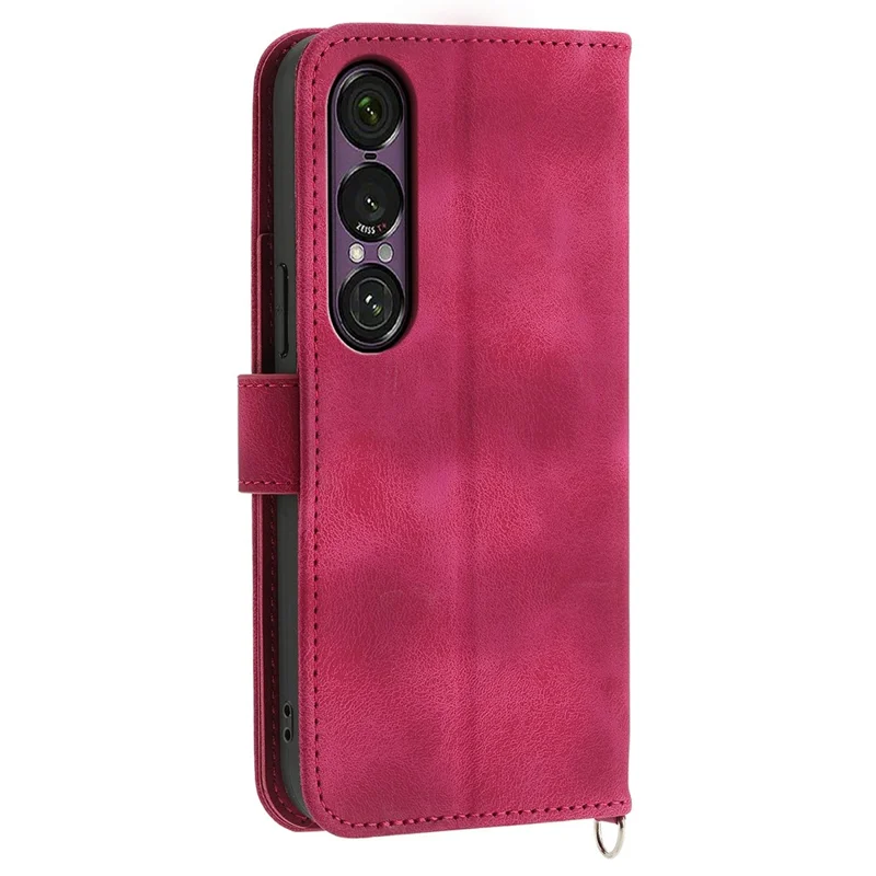 For Sony Xperia 1 VII Case Flower Pattern PU Leather Wallet Phone Cover with Strap - Wine Red
