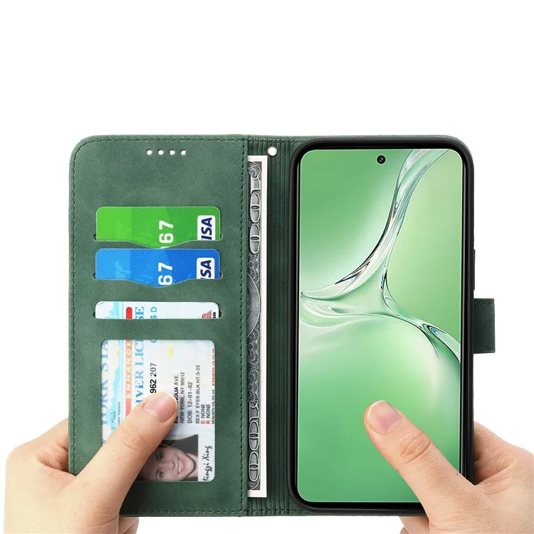 DIERFENG DF-03 Funda de Piel Tipo Cartera con Líneas Impresas para Sony Xperia 1 VII - Verde