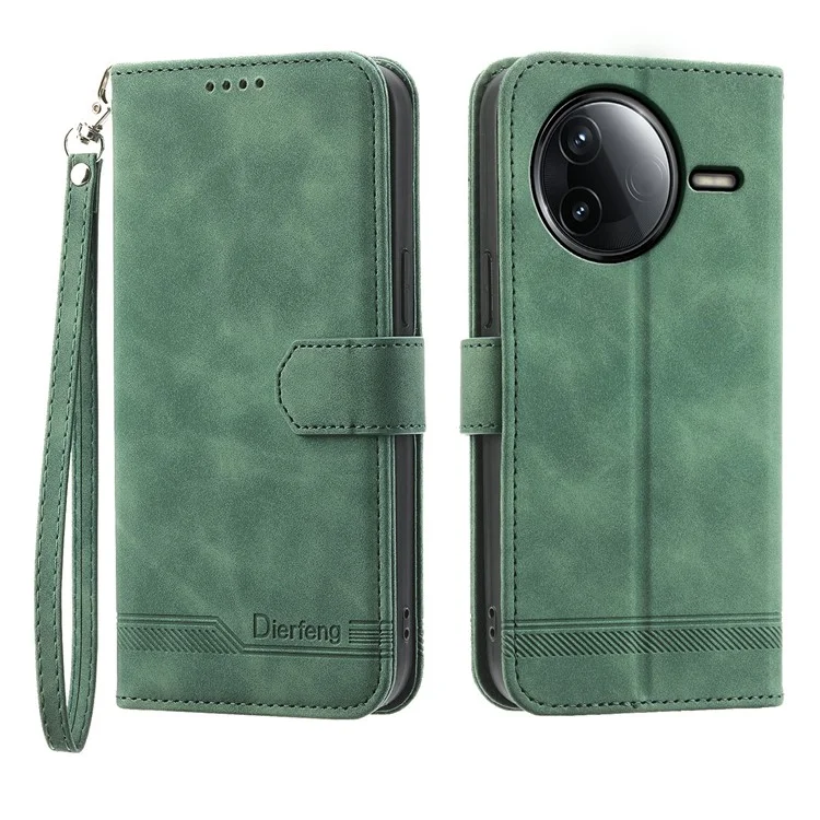DIERFENG DF-03 Pour Xiaomi Redmi K80 5G / Poco F7 Pro 5G Étui Portefeuille en Cuir avec Motif de Lignes - Vert