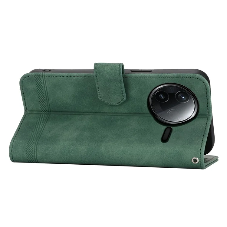 DIERFENG DF-03 Pour Xiaomi Redmi K80 5G / Poco F7 Pro 5G Étui Portefeuille en Cuir avec Motif de Lignes - Vert