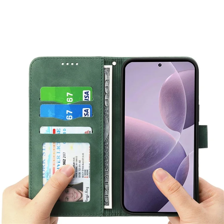DIERFENG DF-03 Pour Xiaomi Redmi K80 5G / Poco F7 Pro 5G Étui Portefeuille en Cuir avec Motif de Lignes - Vert