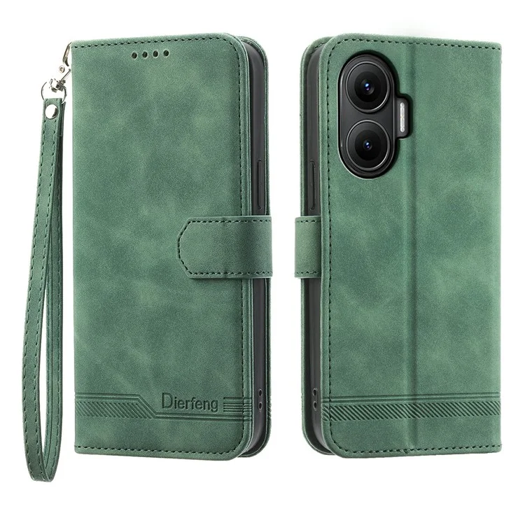 DIERFENG DF-03 For Xiaomi Poco F7 5G  /  Redmi Turbo 4 Pro 5G Case Lines Imprint Wallet Leather Phone Cover - Green