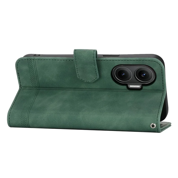 DIERFENG DF-03 For Xiaomi Poco F7 5G  /  Redmi Turbo 4 Pro 5G Case Lines Imprint Wallet Leather Phone Cover - Green