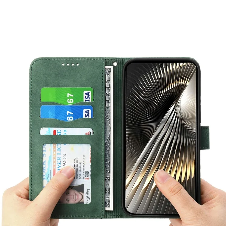 DIERFENG DF-03 For Xiaomi Poco F7 5G  /  Redmi Turbo 4 Pro 5G Case Lines Imprint Wallet Leather Phone Cover - Green