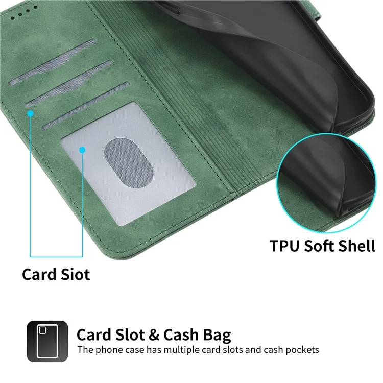 DIERFENG DF-03 For Xiaomi Poco F7 5G  /  Redmi Turbo 4 Pro 5G Case Lines Imprint Wallet Leather Phone Cover - Green