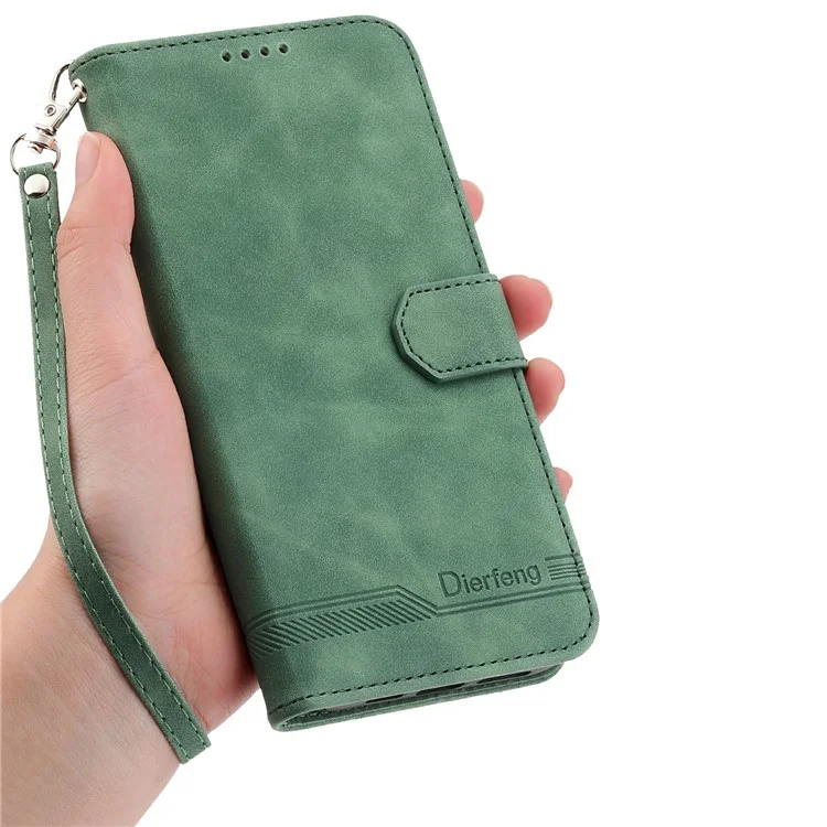DIERFENG DF-03 For Xiaomi Poco F7 5G  /  Redmi Turbo 4 Pro 5G Case Lines Imprint Wallet Leather Phone Cover - Green