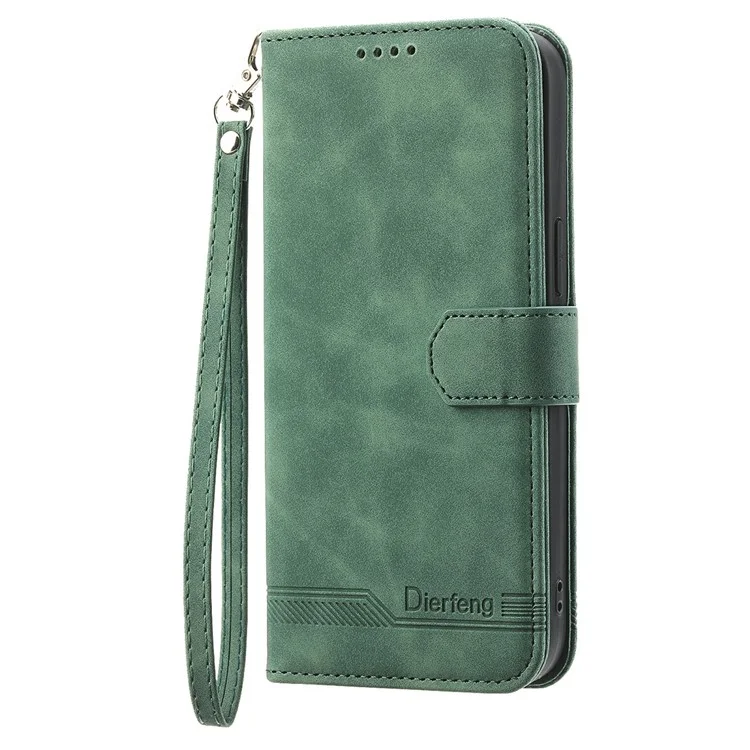 DIERFENG DF-03 For Xiaomi Poco F7 5G  /  Redmi Turbo 4 Pro 5G Case Lines Imprint Wallet Leather Phone Cover - Green