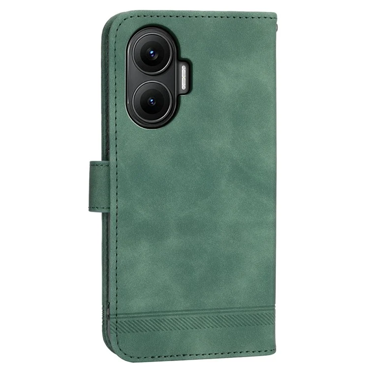 DIERFENG DF-03 For Xiaomi Poco F7 5G  /  Redmi Turbo 4 Pro 5G Case Lines Imprint Wallet Leather Phone Cover - Green