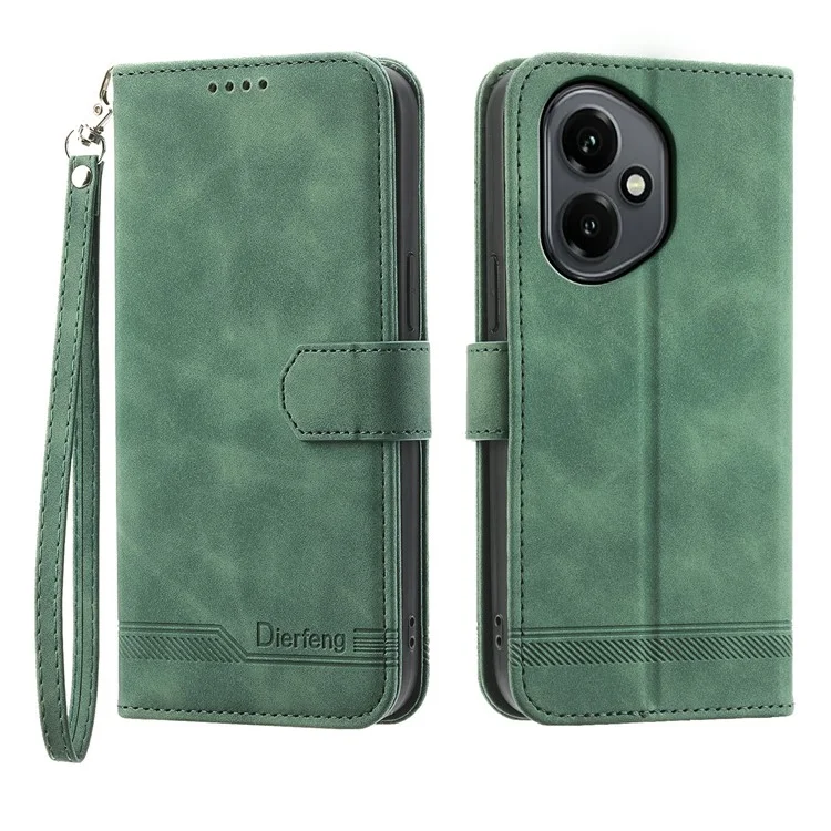 DIERFENG DF-03 Étui portefeuille en cuir avec motif de lignes pour Honor 400 5G (Global) - Vert