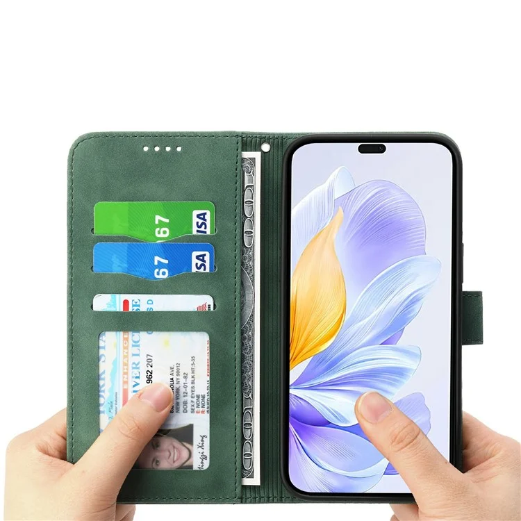 DIERFENG DF-03 Étui portefeuille en cuir avec motif de lignes pour Honor 400 5G (Global) - Vert