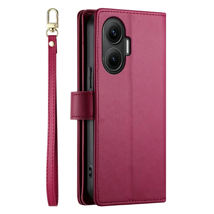 DFDF-011 Per Xiaomi Poco F7 5G / Redmi Turbo 4 Pro 5G Cover a Portafoglio con Tasca con Cerniera in Pelle per Telefono con Cinghie - Rosso