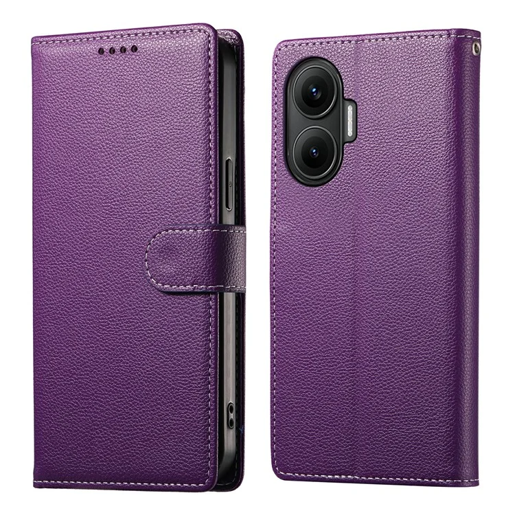 For Xiaomi Poco F7 5G  /  Redmi Turbo 4 Pro 5G Stand Case Litchi Texture Leather Wallet Phone Cover Magnetic Snap - Purple