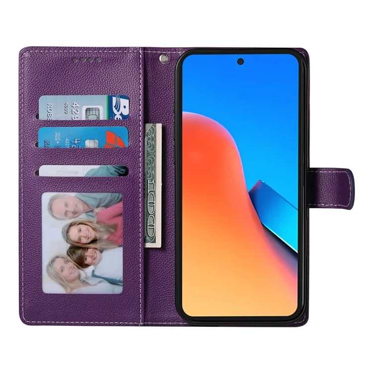 For Xiaomi Poco F7 5G  /  Redmi Turbo 4 Pro 5G Stand Case Litchi Texture Leather Wallet Phone Cover Magnetic Snap - Purple