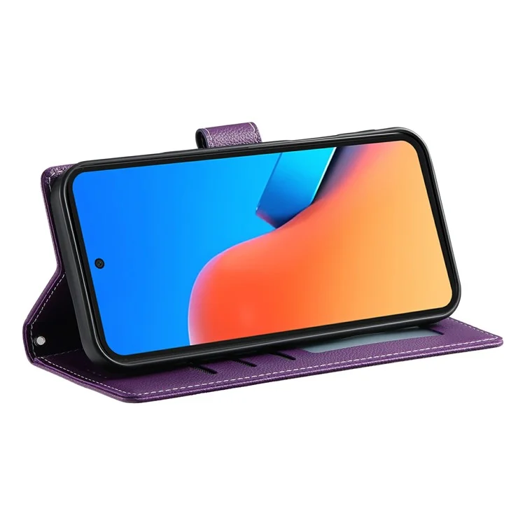 For Xiaomi Poco F7 5G  /  Redmi Turbo 4 Pro 5G Stand Case Litchi Texture Leather Wallet Phone Cover Magnetic Snap - Purple