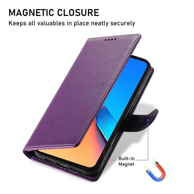 For Xiaomi Poco F7 5G  /  Redmi Turbo 4 Pro 5G Stand Case Litchi Texture Leather Wallet Phone Cover Magnetic Snap - Purple