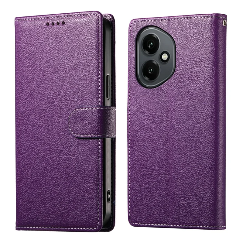 For Honor 400 5G (Global) Stand Case Litchi Texture Leather Wallet Phone Cover Magnetic Snap - Purple