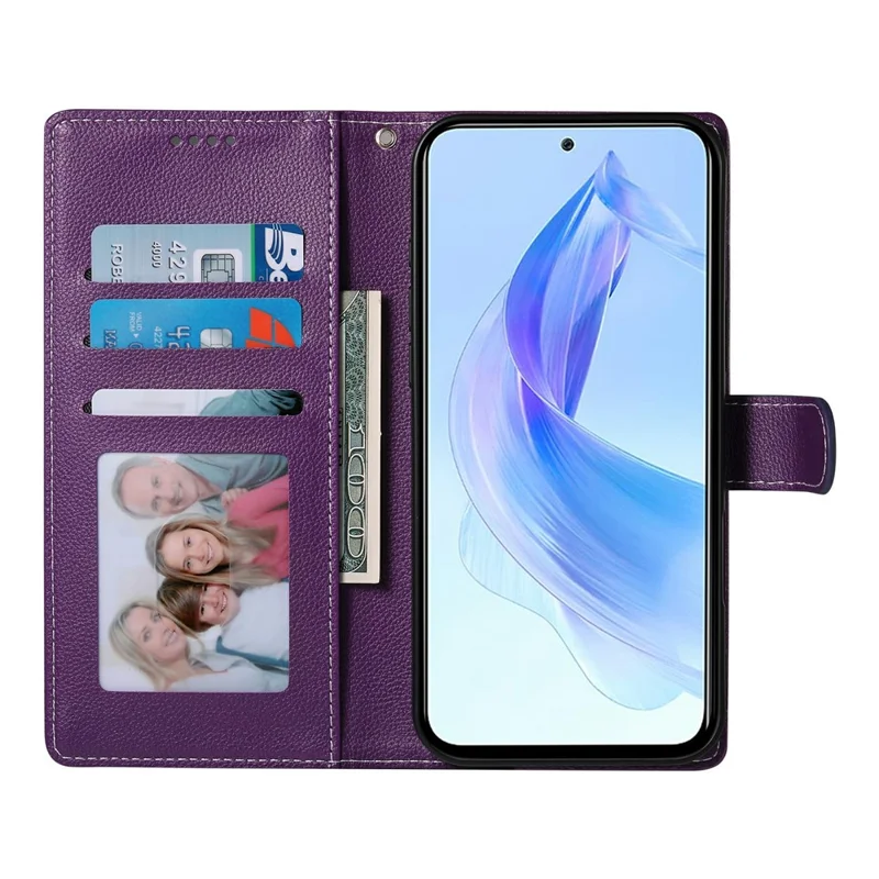 For Honor 400 5G (Global) Stand Case Litchi Texture Leather Wallet Phone Cover Magnetic Snap - Purple