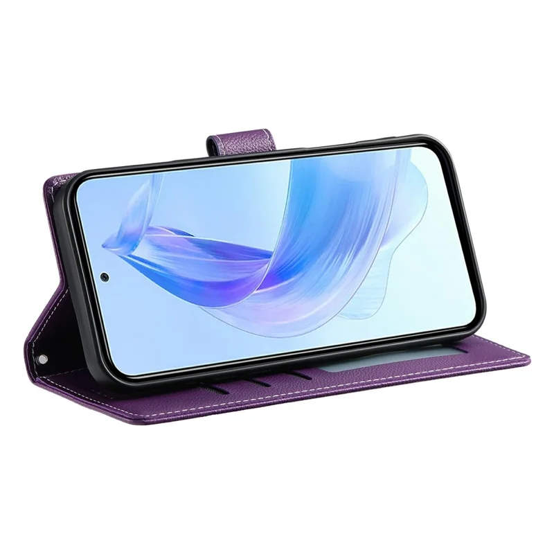 For Honor 400 5G (Global) Stand Case Litchi Texture Leather Wallet Phone Cover Magnetic Snap - Purple