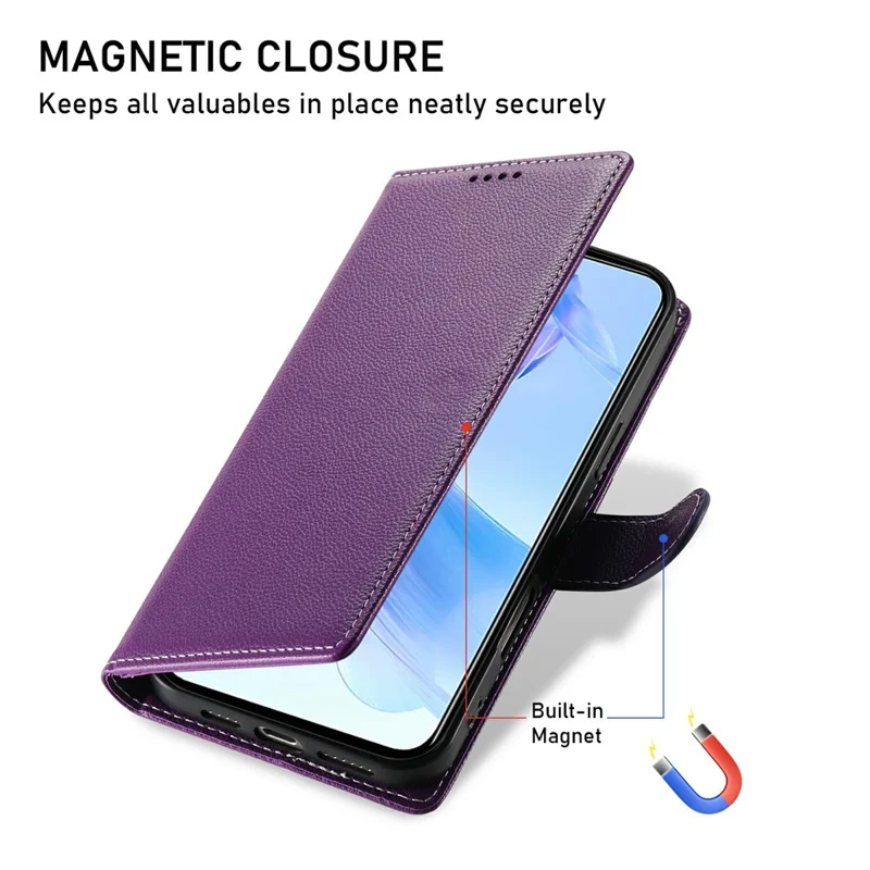 For Honor 400 5G (Global) Stand Case Litchi Texture Leather Wallet Phone Cover Magnetic Snap - Purple