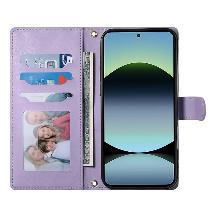 For Xiaomi Poco F7 5G  /  Redmi Turbo 4 Pro 5G Case Rhombus Stitching Wallet Stand Leather Phone Cover with Long  /  Short Strap - Purple