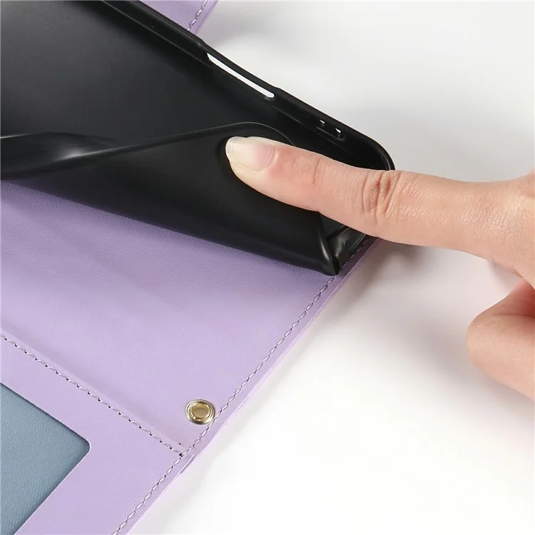 For Xiaomi Poco F7 5G  /  Redmi Turbo 4 Pro 5G Case Rhombus Stitching Wallet Stand Leather Phone Cover with Long  /  Short Strap - Purple